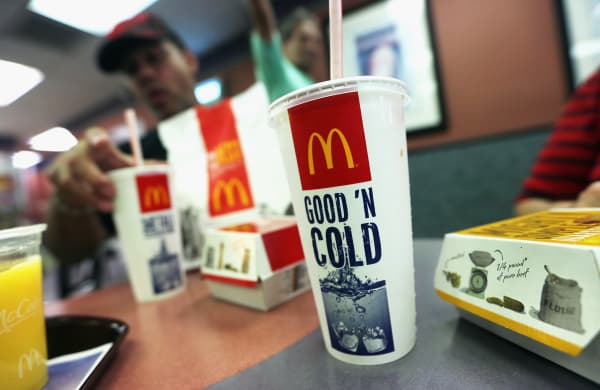 A customer eats with a 21 ounce cups of soda at a Manhattan McDonalds on September 13, 2012 in New York City.