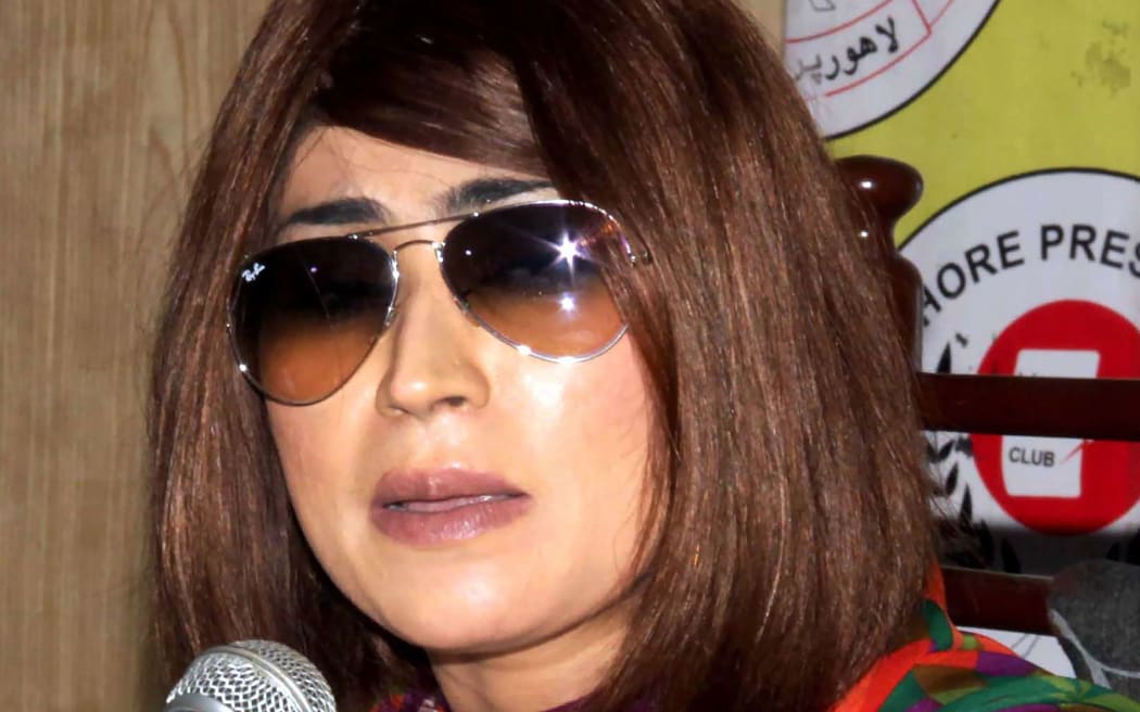In this photograph taken on June 28, 2016, Pakistani social media celebrity Qandeel Baloch speaks during a press conference in Lahore.
