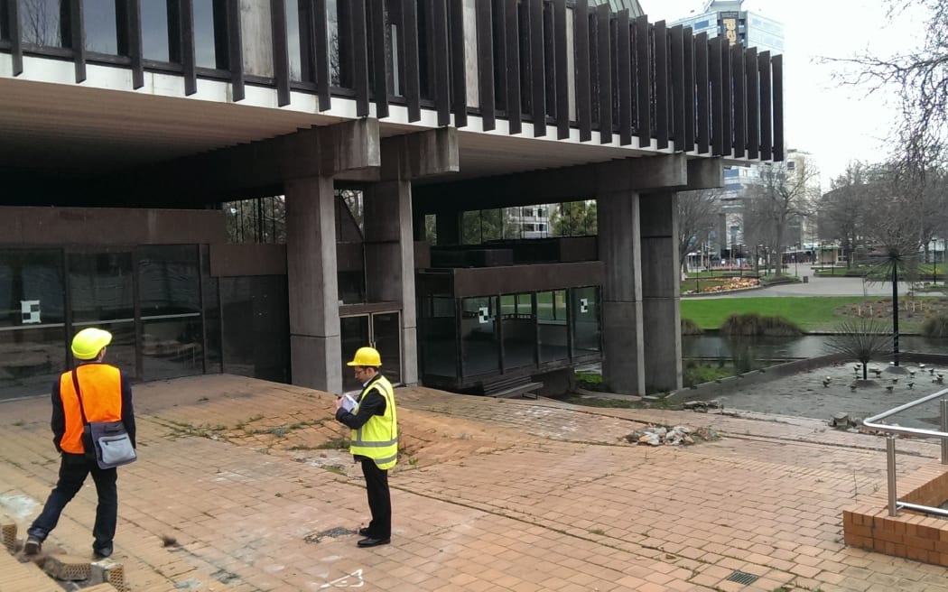 Exterior damage to the Christchurch town hall from the earthquakes.