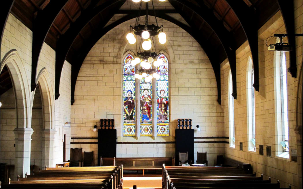 The nave and rear window at St Luke's Church, Remuera, Auckland.