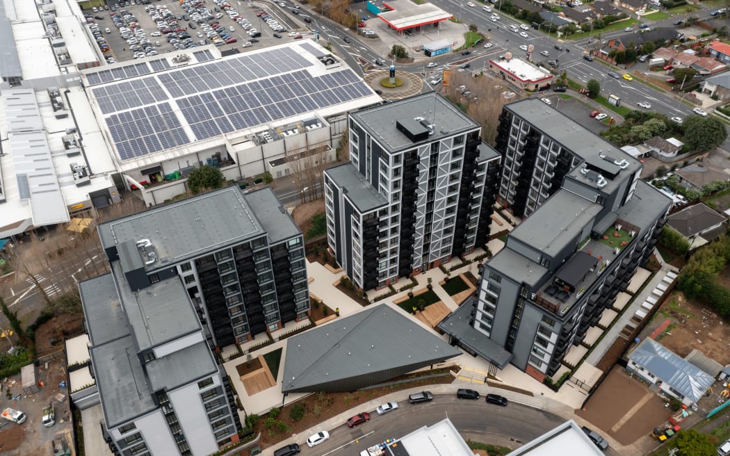 A drone view of newly built apartments