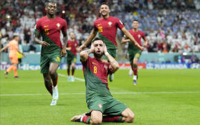 Bruno Fernandes attacking midfield of Portugal celebrates after scoring