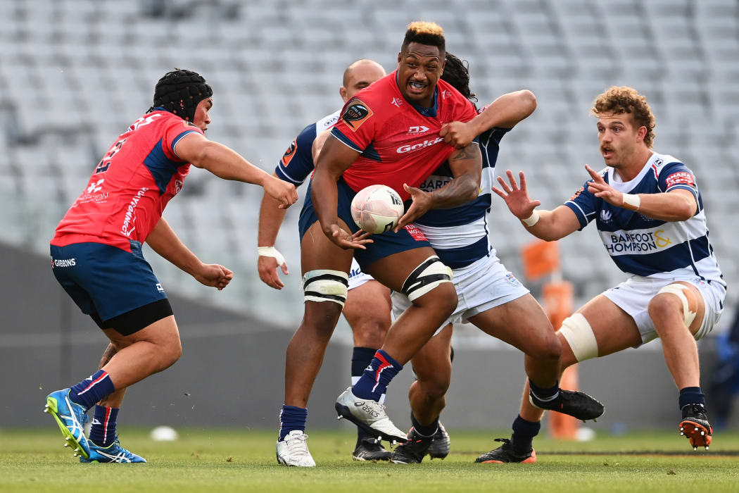 Tasman player Te Ahiwaru Cirikidaveta playing for Tasman in the 2020 NPC Premiership final.