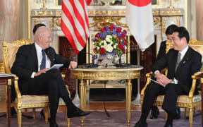 TOKYO, JAPAN - MAY 23 : U.S. President Joe Biden and Japan's Prime Minister Fumio attend the Japan-US summit meeting at Akasaka Palace State Guest House in Tokyo, Japan on May 23, 2022 in Tokyo, Japan. President Biden is visiting Japan within the QUAD summit of the Indo-Pacific countries - United States, Japan, Australia, India - that will be held in Tokyo on the 24th of May. David Mareuil / Anadolu Agency (Photo by david mareuil / ANADOLU AGENCY / Anadolu Agency via AFP)