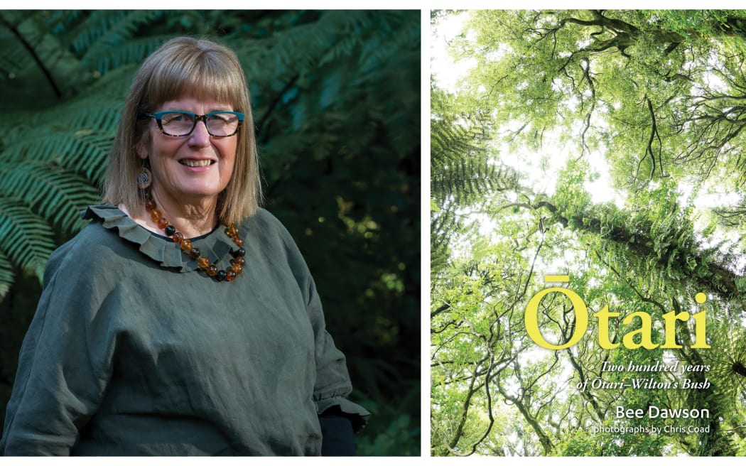 composite of Bee Dawson and her book Otari
