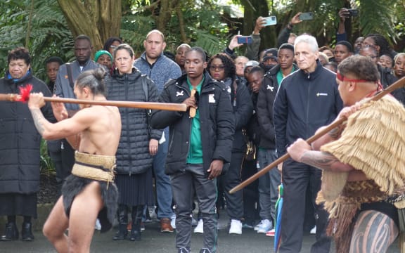 Zambia team welcomed to Tūrangawaewae Marae at Ngāruawāhia.