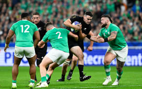 Will Jordan during the Rugby World Cup France 2023, Ireland v New Zealand All Blacks Quarter Final match at Stade de France, Saint-Denis, France on Saturday 14 October 2023. Photo credit: Andrew Cornaga / www.photosport.nz