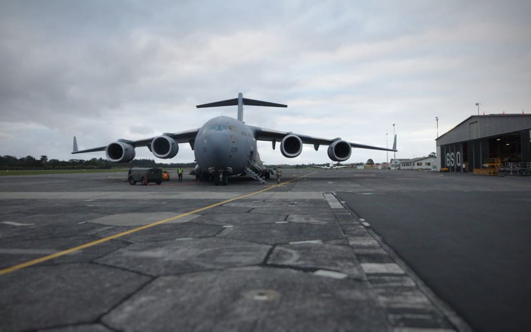 The massive C-17 Globemaster, from the RAF, which flew New Zealand personnel to Auckland.