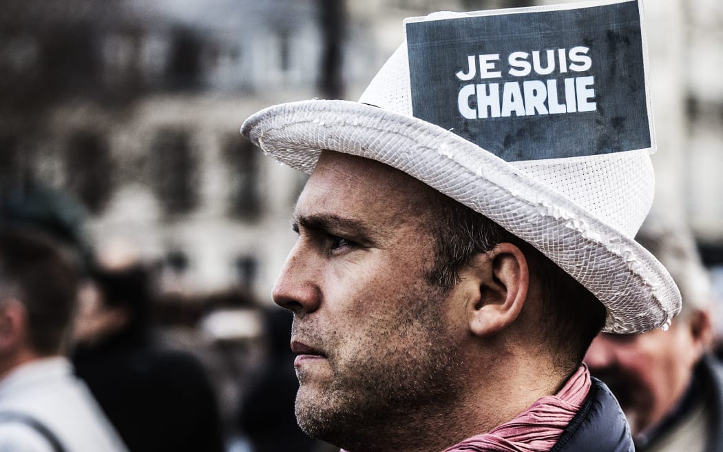 A protesters during the march of the republic on the Place de la Nation, following the Charlie Hebdo shootings.