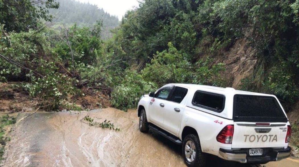 State Highway 38 to Lake Waikaremoana was blocked by several slips.