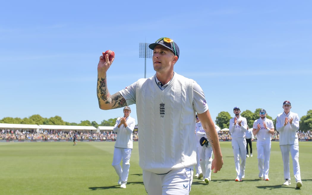 Brydon Carse of England walks off with6 for 42  on the fourth day of the first cricket test between New Zealand and England at Hagley Oval in Christchurch, New Zealand. Sunday, Dec. 1, 2024. © Copyright photo: John Davidson / www.photosport.nz