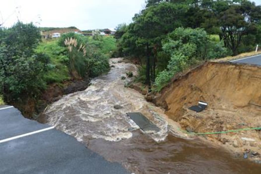 The area of SH1 at Pukenui that has been washed out