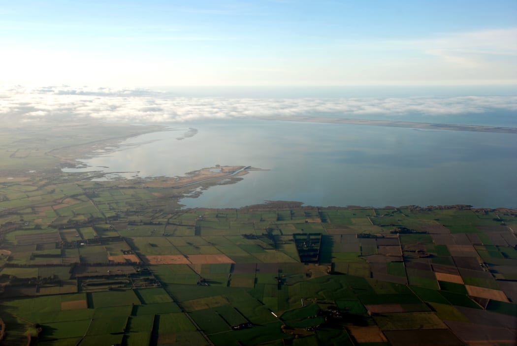 An aerial view of Lake Ellesmere.