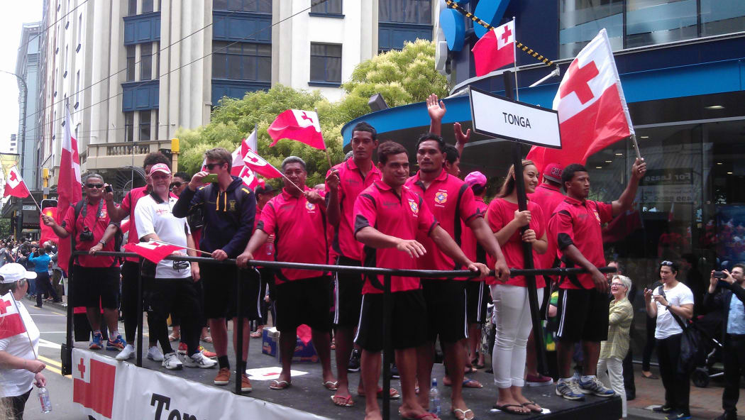 Tonga's players were welcomed along Lambton Quay.