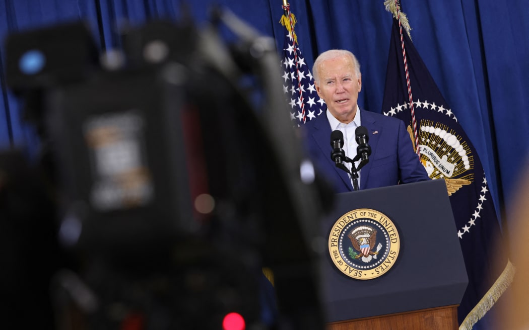 US President Joe Biden speaks to media, after shots were fired at a rally for his Republican opponent Donald Trump, on 13 July, 2024.