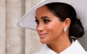 Britain's Meghan, Duchess of Sussex, leaves at the end of the National Service of Thanksgiving for The Queen's reign in London on June 3, 2022 as part of Queen Elizabeth II's platinum jubilee celebrations.