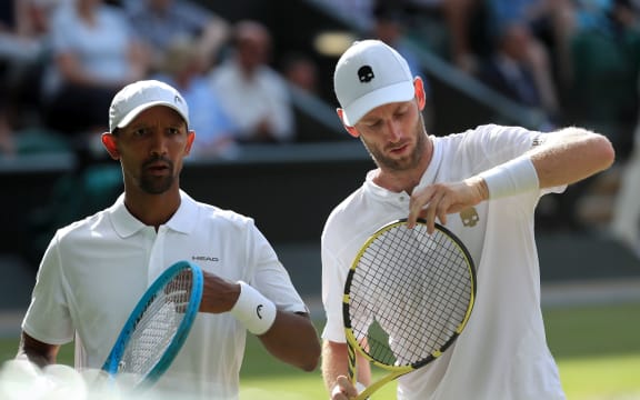 New Zealand tennis player Michael Venus with doubles partner Raven Klaasen of South Africa.