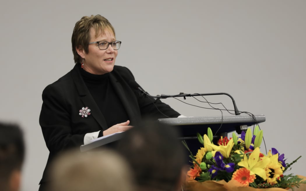 Children's Minister Tracey Martin at the announcement of free lunches for schools trial.