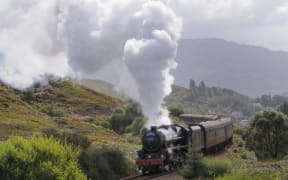 The Jacobite Steam Train, better known now as the Harry Potter Train, on the way to Mallaig in Scotland.