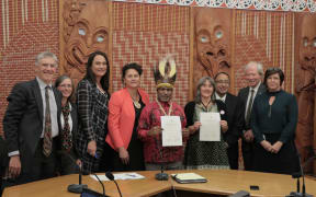 New Zealand MPs pose with the West Papua Freedom Movement's Benny Wenda after signing the International Parliamentarians for West Papua Declaration.