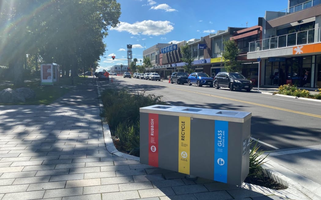 Recycling bin in Ashburton.