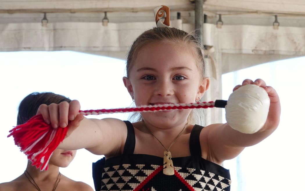 Addison Hetherington, of Kerikeri Primary School, gets ready to perform a poi song.