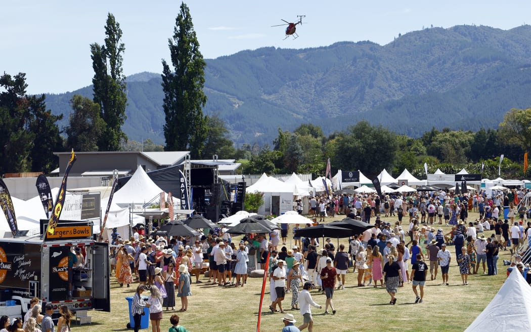 Helicopters in action at the Marlborough Wine & Food Festival at Renwick Domain, in 2024.