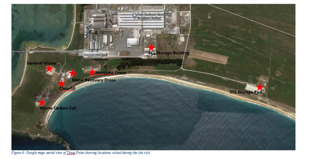 A map showing the landfill area, left, SCL sheds, centre, and SCL pad, right