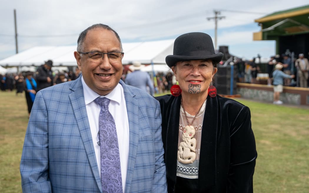 Te Pāti Māori co-leader Debbie Ngārewa-Packer and Labour list MP Adrian Rurawhe at Rātana