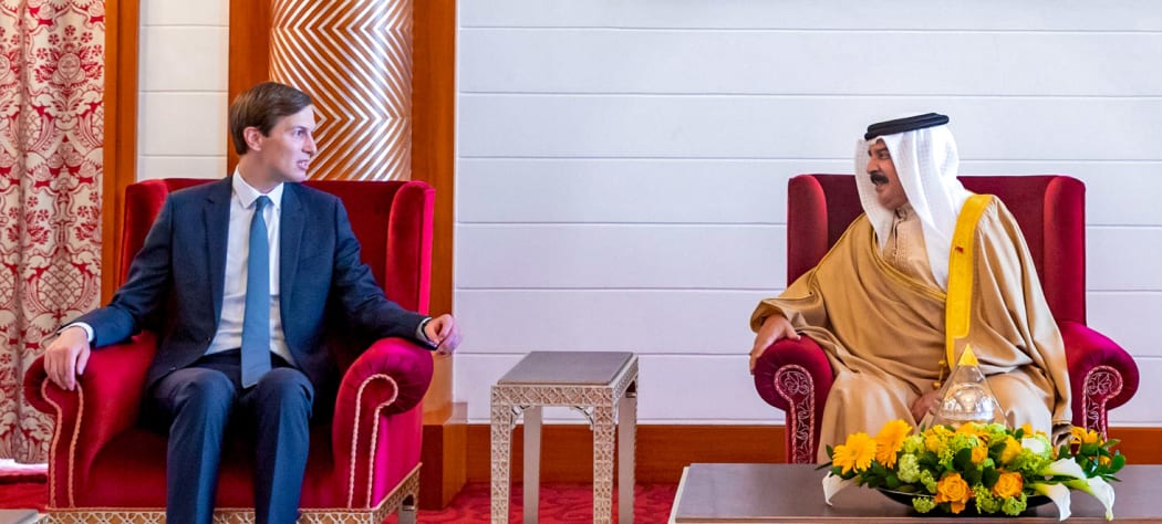 US Presidential Adviser Jared Kushner (left) meeting with Bahrain's King Hamad bin Isa Al-Khalifa in the capital Manama on September 1, 2020.