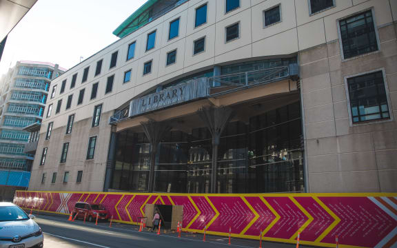 Barriers in front of Wellington Central Library.