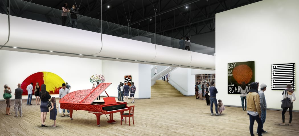 An artist's impression of the inside of the new art gallery at Te Papa.
