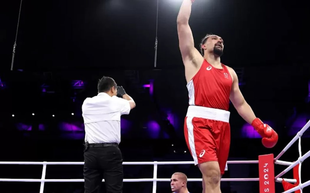 Tremona Tremona celebrates his victory in Paris. Photo: AP
