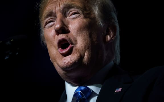 US President Donald Trump speaks in Kansas City, Missouri.