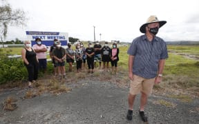 Grant McLeod (right foreground) and the Awakino Point Ratepayers Group want Dargaville racecourse development canned.