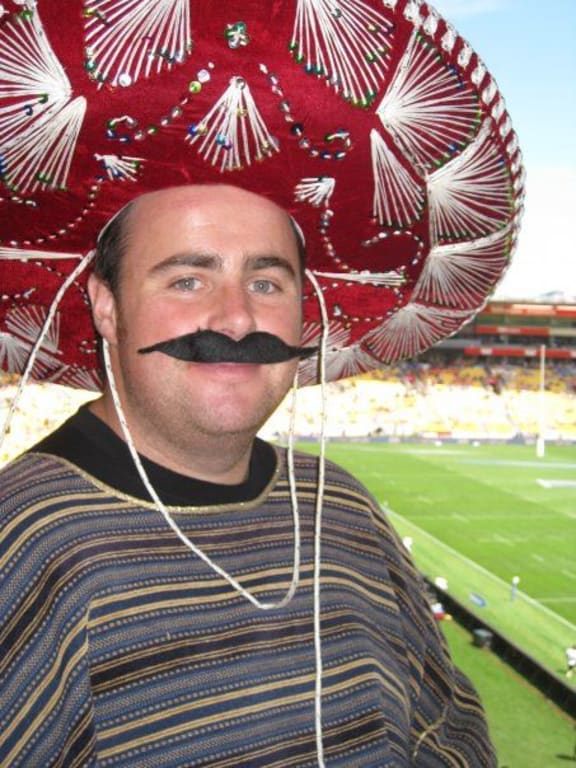 The author in a Mexican outfit at a previous Sevens.