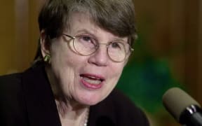 Janet Reno answering questions in April 2000 on the seizure of a 6-year-old Cuban raft survivor from his Miami relatives' home.