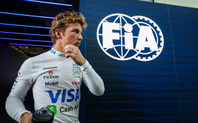Liam Lawson exits the FIA garage during the Sprint/qualifying ahead of the F1 Grand Prix of Miami.