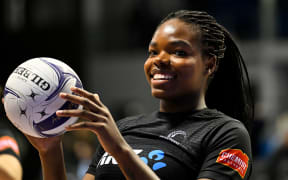 Grace Nweke warms up.
New Zealand Silver Ferns v England Roses. Test 1 of the Taini Jamison Trophy Netball series at Trusts Arena in Auckland on Sunday 29 September 2024. © Mandatory photo credit: Andrew Cornaga / www.photosport.nz