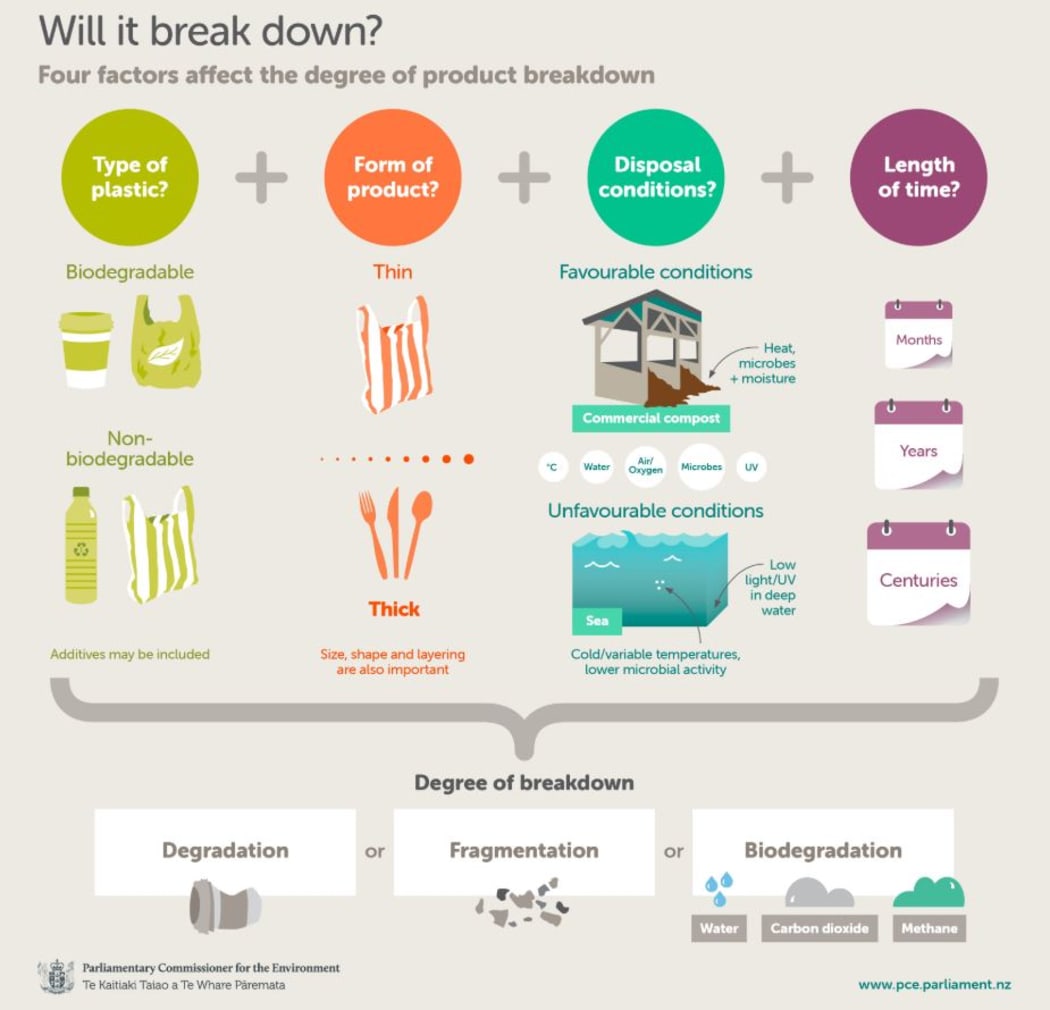 The factors affecting the breakdown of plastics.
