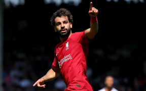 6th August 2022; Craven Cottage, Fulham, London, England; Premier League football, Fulham versus Liverpool: Mohamed Salah of Liverpool celebrates his goal for 2-2 in the 80th minute