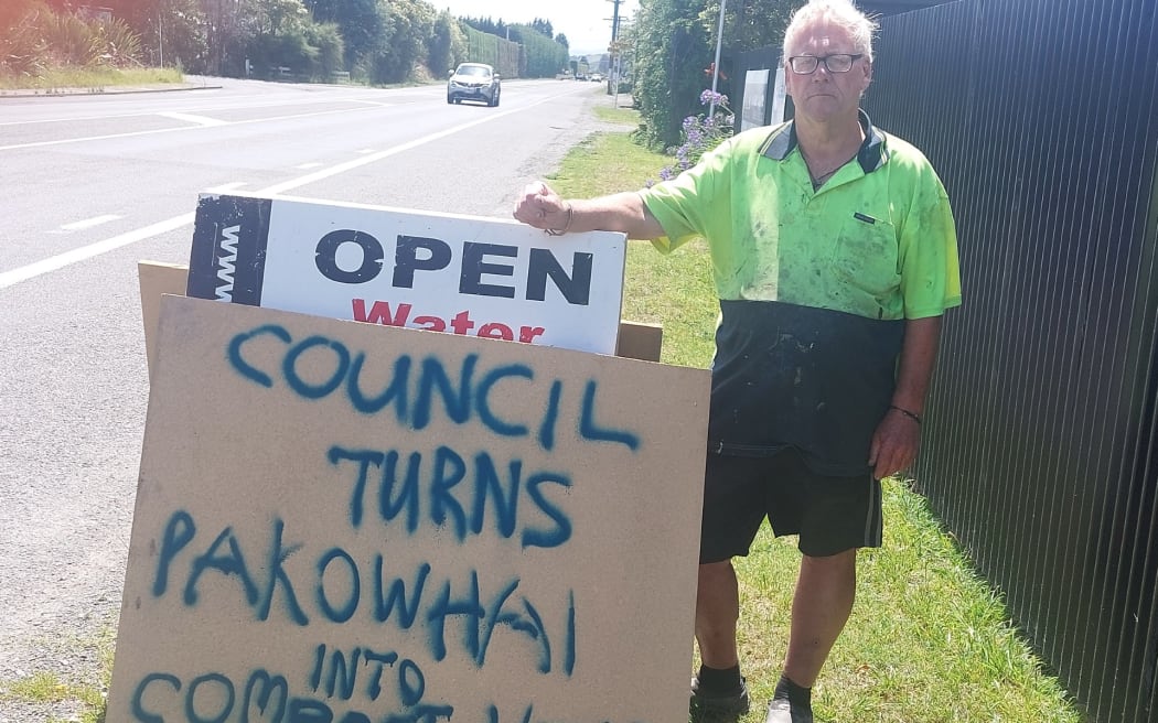 Geoff Downer put up a sign outside his Pakowhai Rd property
