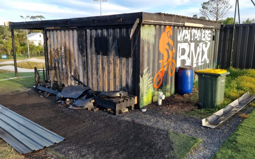Police said emergency services were called to the blaze at Waitākere BMX club on Glen Road in Rānui just before 2pm on Monday. The club has posted photos of the canteen on Facebook, which show the standalone container-like structure blackened inside and out.