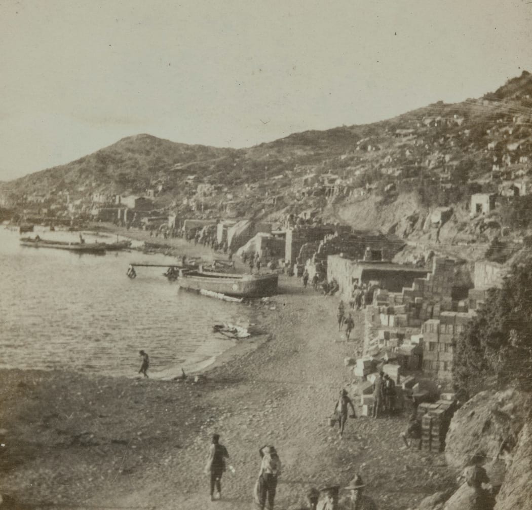 Archival image of Anzac Cove (1915) from Auckland Museum collections that inspired students.