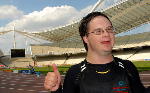 Andrew Oswin after winning gold in shot put at the 2011 Special Olympics World Summer Games