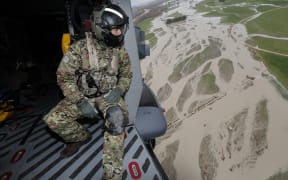 A scene from the prime minister's flyover of the areas affected by flooding in Canterbury.