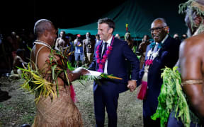 France's President Emmanuel Macron and Vanuatu's Prime Minister Ishmael Kalsakau attend the Melanesian art festival in Port Vila