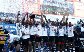 Fiji celebrate winning the Las Vegas Sevens.