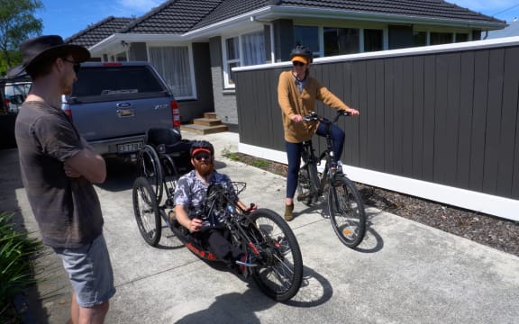 Eamon and his partner gear up for a ride in Christchurch