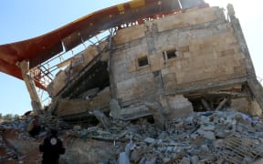 The collapsed MSF hospital in Idlib, Syria.